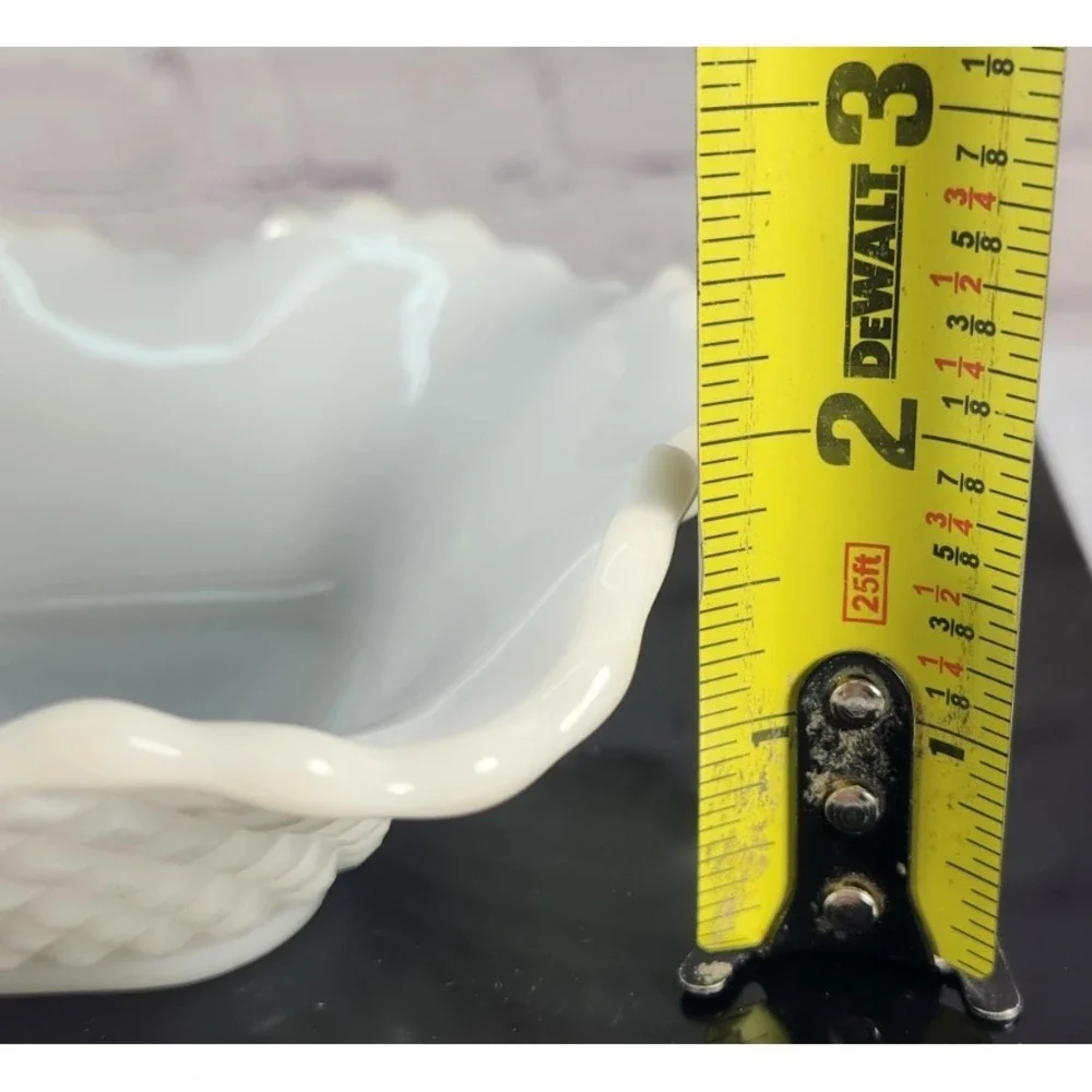 Vintage White Milk Glass Diamond Point Ruffled Edge Bowl Candy Dish Serving Dish